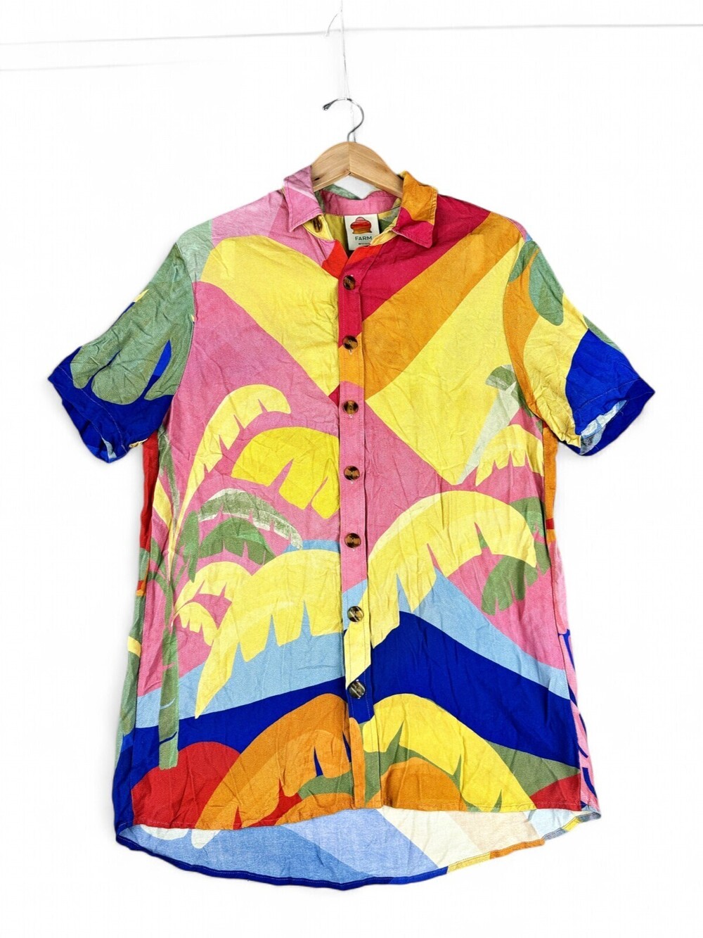 Farm Rio Tropical Palm Print Button-Down Shirt Sz S